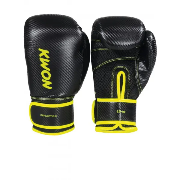 Kwon Boxhandschuhe Reflect 2 schwarz/gelb10 oz - Ansicht Rückhand und Innenhand
