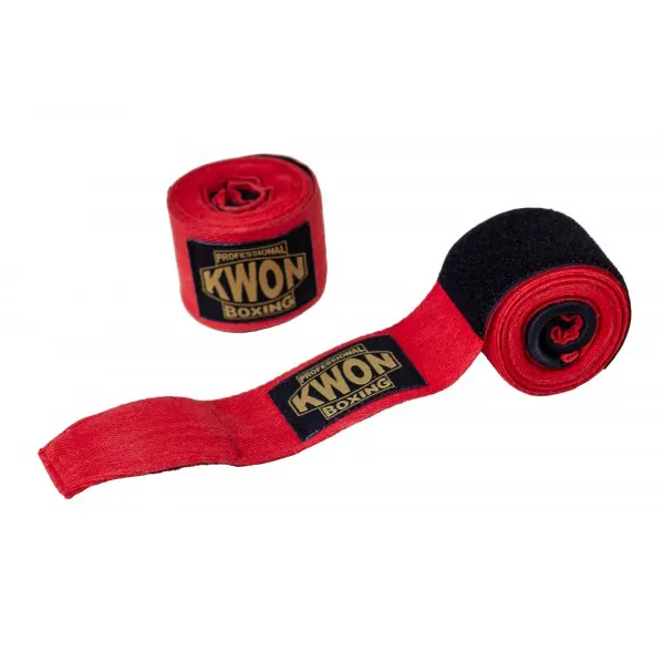 Kwon Professional Boxing Premium Gel Boxbandage unelastisch rot - Band geschlossen und leicht geöffnet