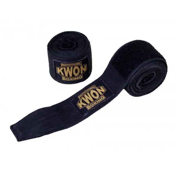 Kwon Professional Boxing Premium Gel Boxbandage unelastisch schwarz - Band geschlossen und leicht geöffnet
