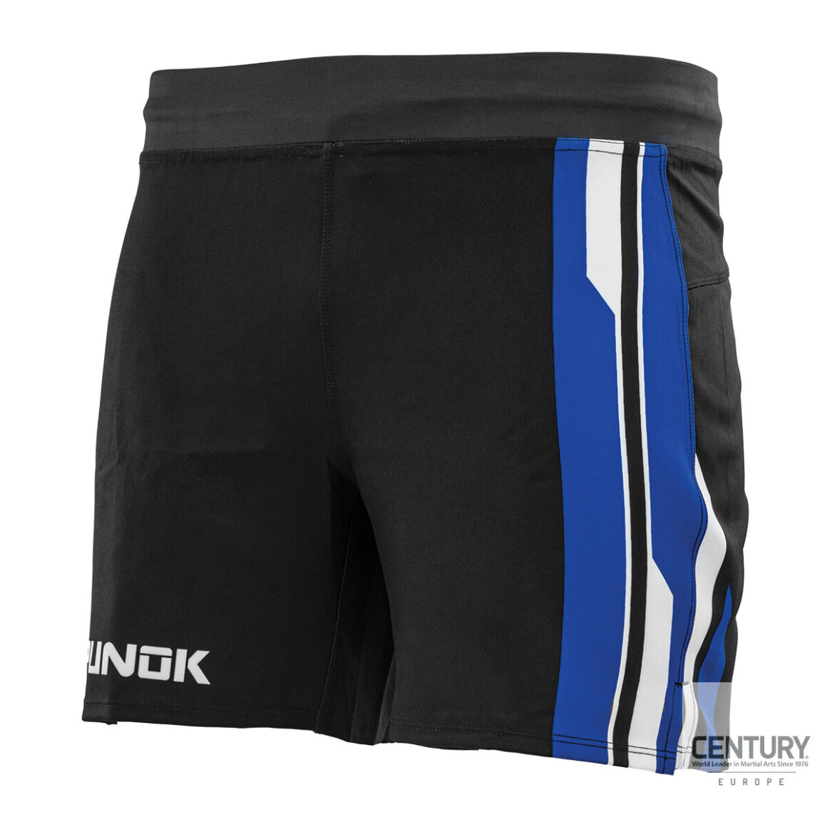 Punok Unisex Fight Shorts schwarz-blau-weiß - seitliche Vorderansicht