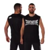 Fightnature Herren T-Shirt ärmellos MMA schwarz - Vorder- und Rückansicht an einem Mann