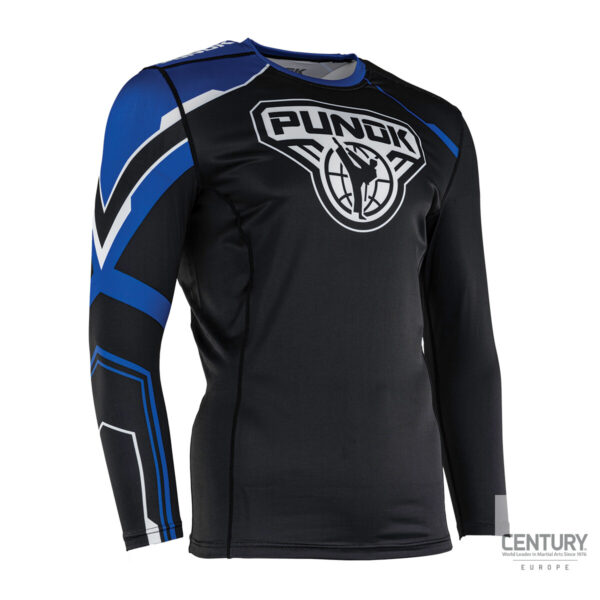 Punok - Unisex Langarm Kompressionsshirt schwarz-blau-weiß - Ansicht leicht seitlich von links