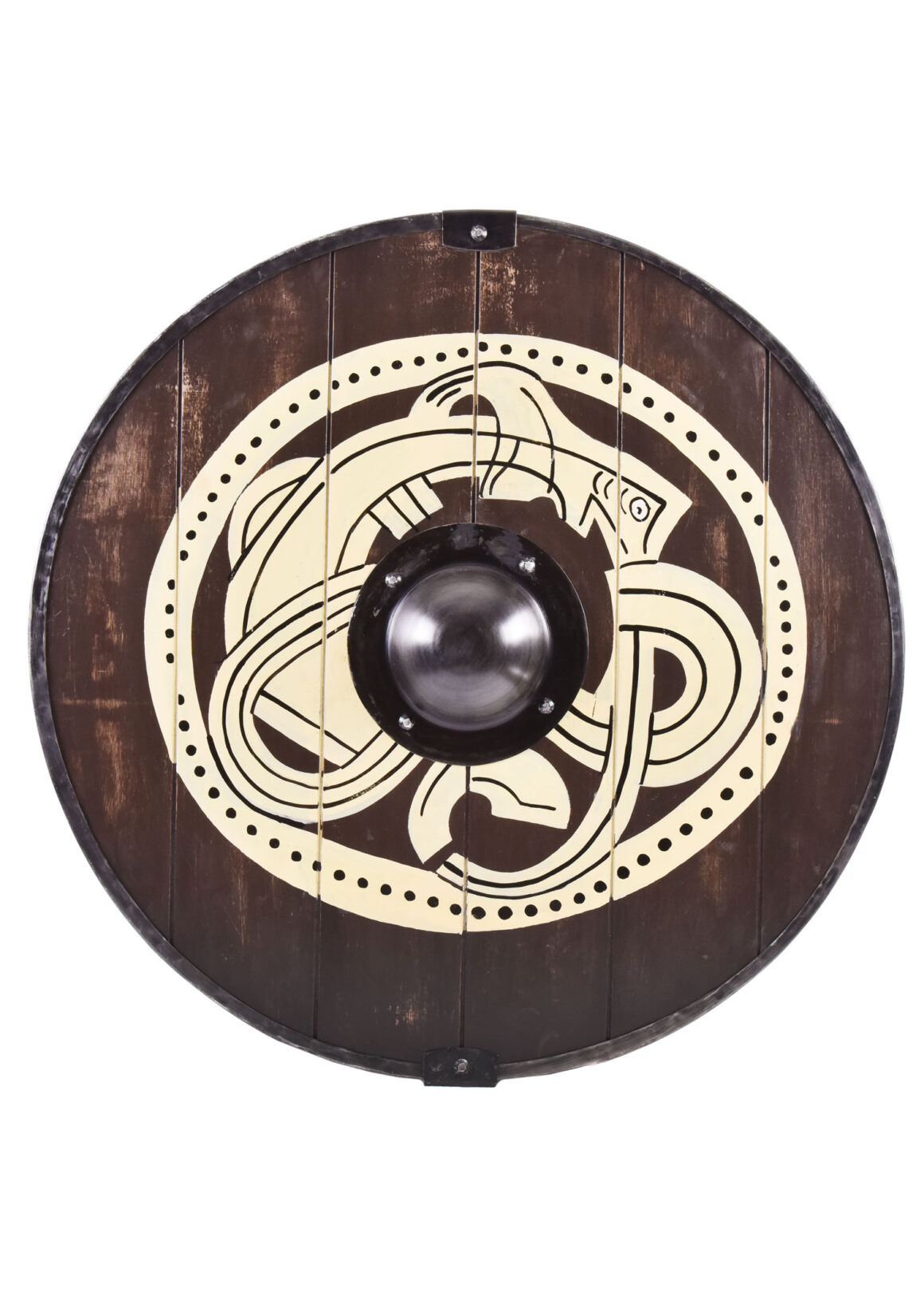 Wikingerschild mit Greiftier-Motiv, handbemalt, 61 cm (Holz, Stahl)