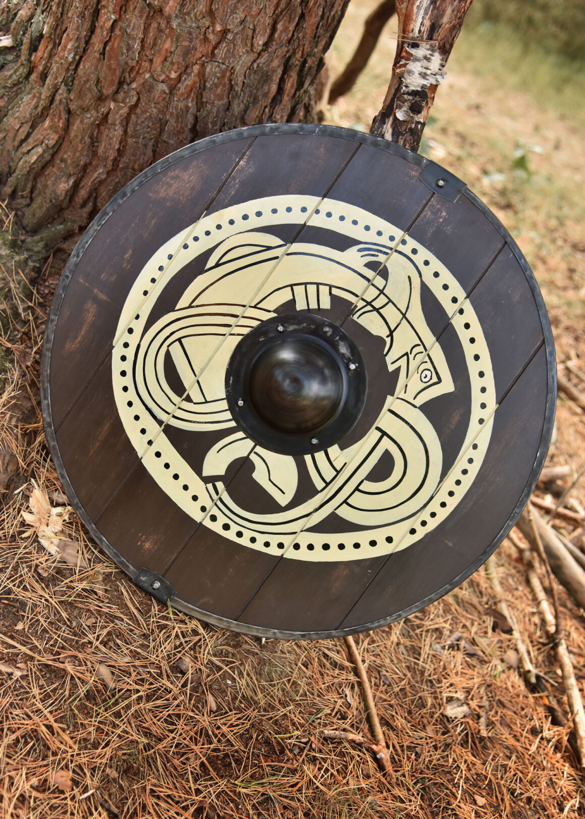 Wikingerschild mit Greiftier-Motiv, handbemalt, 61 cm (Holz, Stahl)
