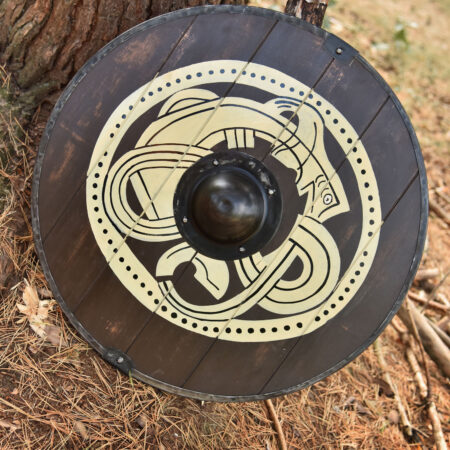 Wikingerschild mit Greiftier-Motiv, handbemalt, 61 cm (Holz, Stahl) – Bild 3