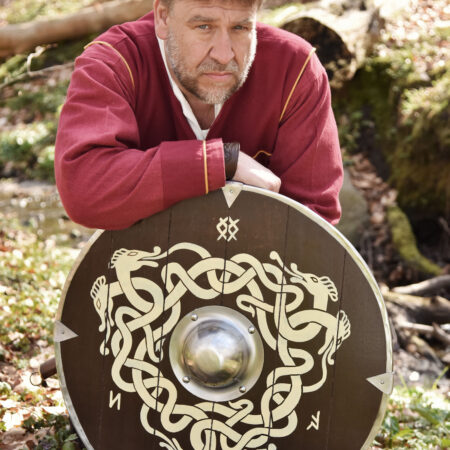 Angelsächsischer Schild mit Schlangenmotiv und Runen, 61 cm (Holz, Stahl) – Bild 5