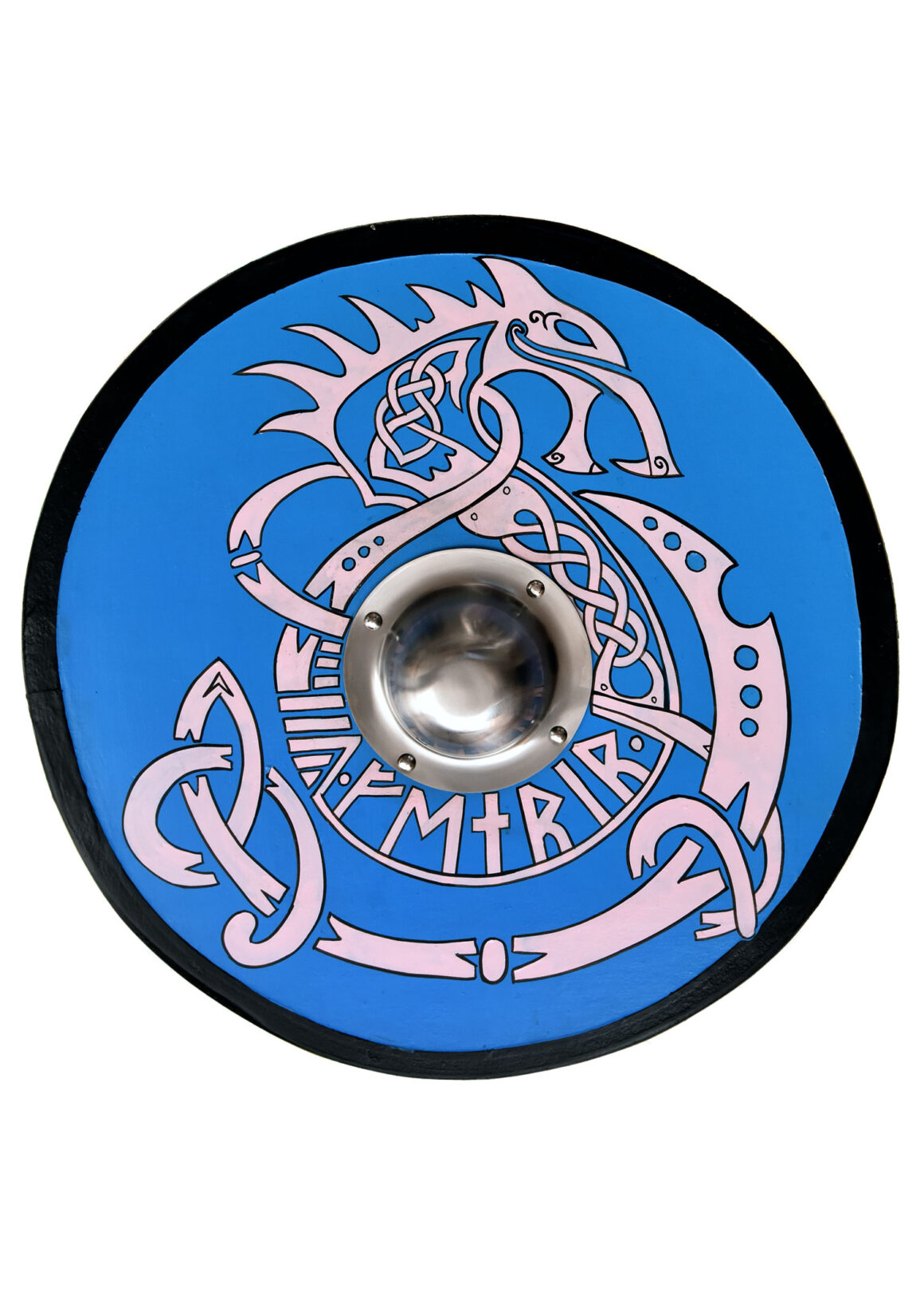 Wikingerschild mit Fenrir-Motiv, handbemalt, 61 cm (Holz, Stahl)