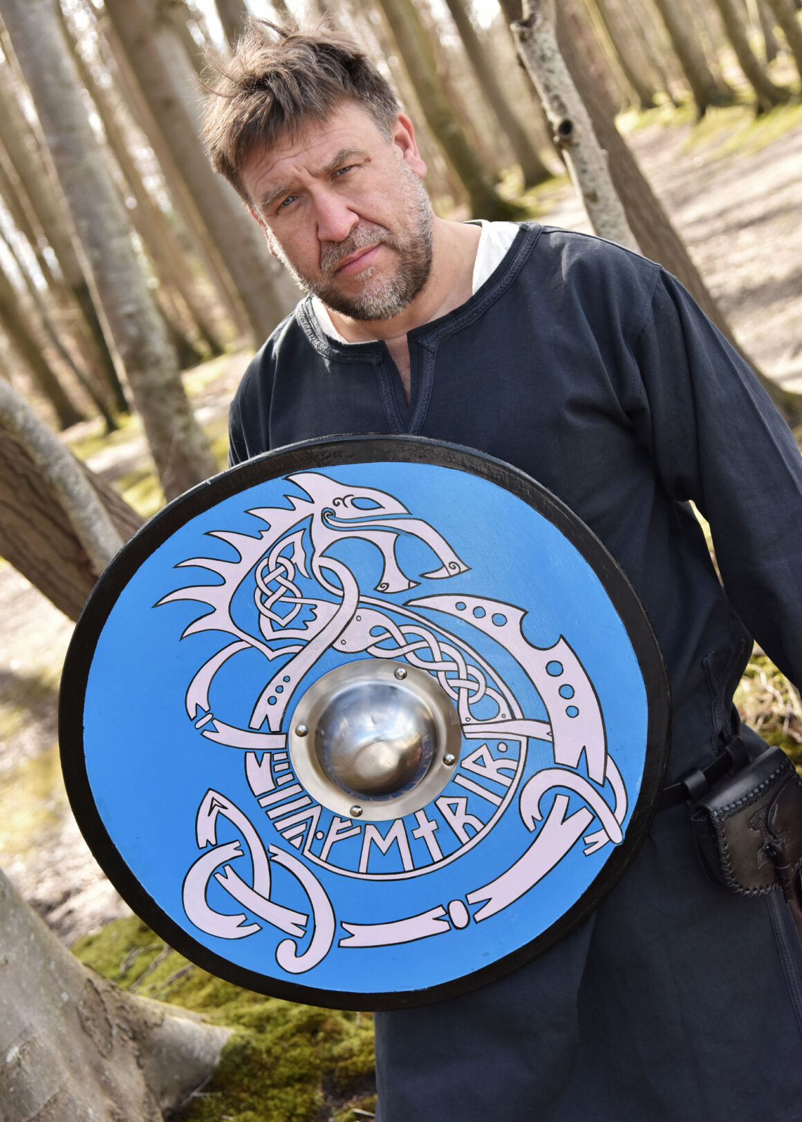 Wikingerschild mit Fenrir-Motiv, handbemalt, 61 cm (Holz, Stahl)