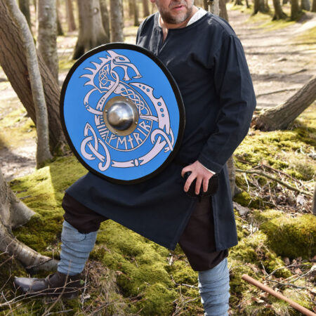 Wikingerschild mit Fenrir-Motiv, handbemalt, 61 cm (Holz, Stahl) – Bild 3