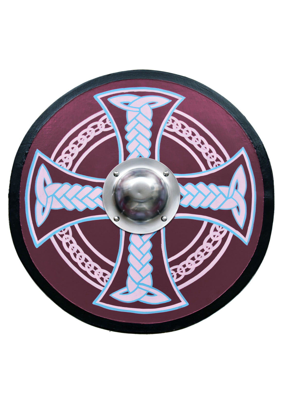 Wikingerschild mit Keltenkreuz-Motiv, handbemalt, 61 cm (Holz, Stahl)