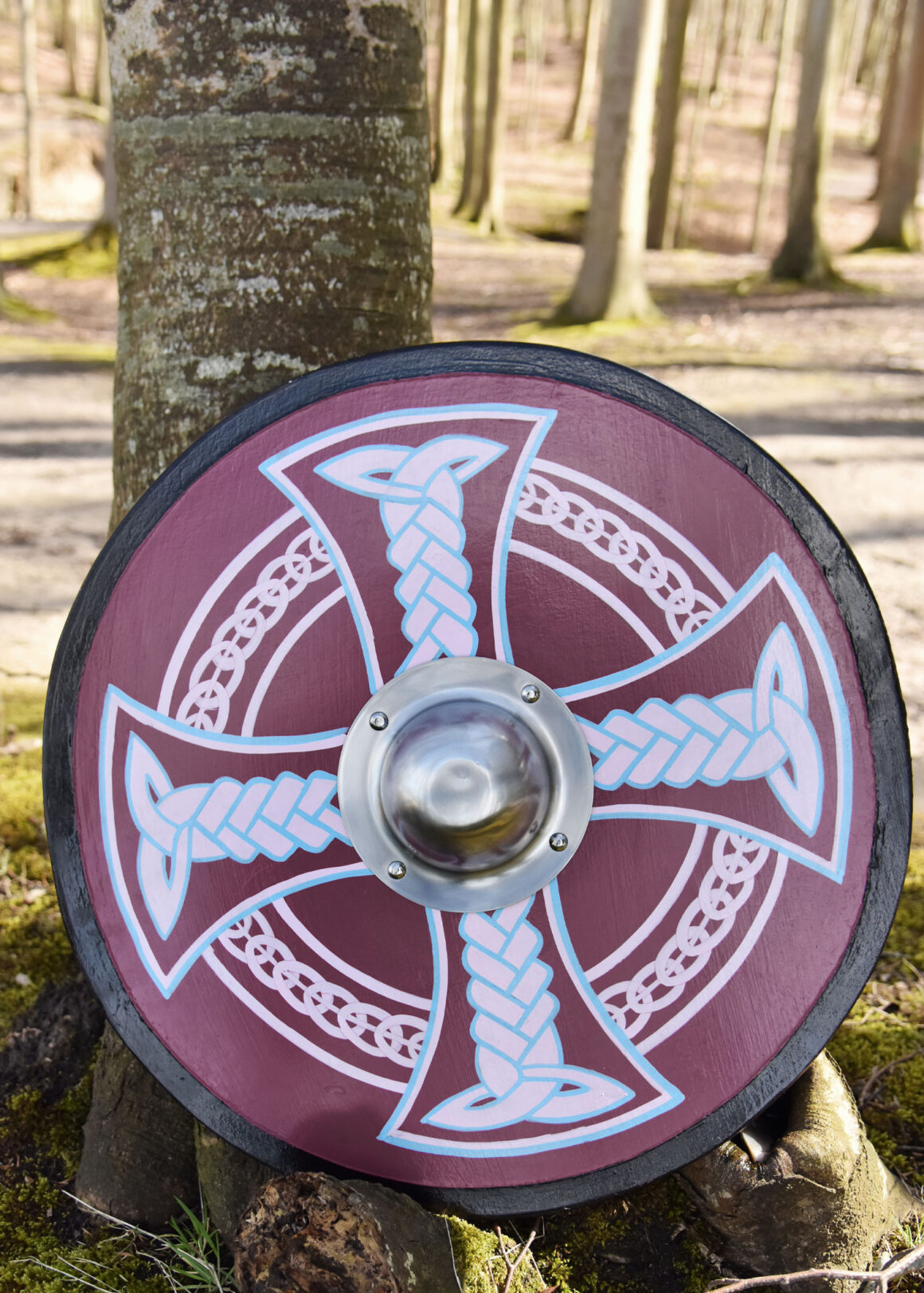 Wikingerschild mit Keltenkreuz-Motiv, handbemalt, 61 cm (Holz, Stahl)