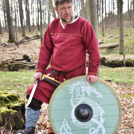 Wikingerschild 'Fenrir' mit Rohaut-Umrandung, 80 cm (Holz, Leder, Stahl) – Bild 3