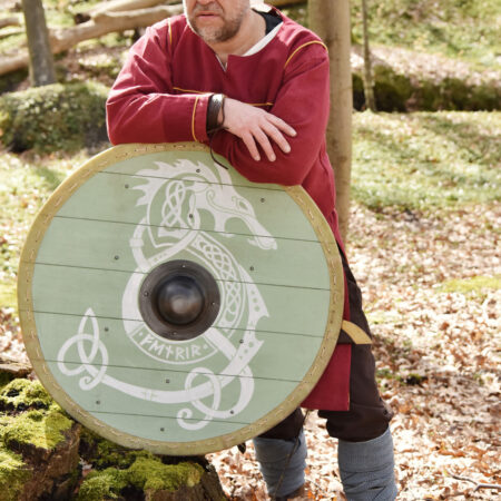 Wikingerschild 'Fenrir' mit Rohaut-Umrandung, 80 cm (Holz, Leder, Stahl) – Bild 6