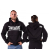 Fightnature Hoodie schwarz - Ansicht Front an einem Mann und Rückseite an einer Frau