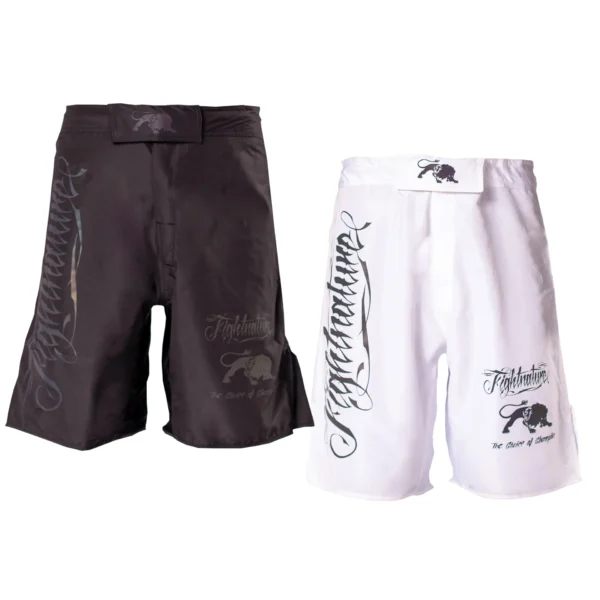 Fightnature MMA Shorts reflektierender Druck schwarz, weiß - Vorderansicht