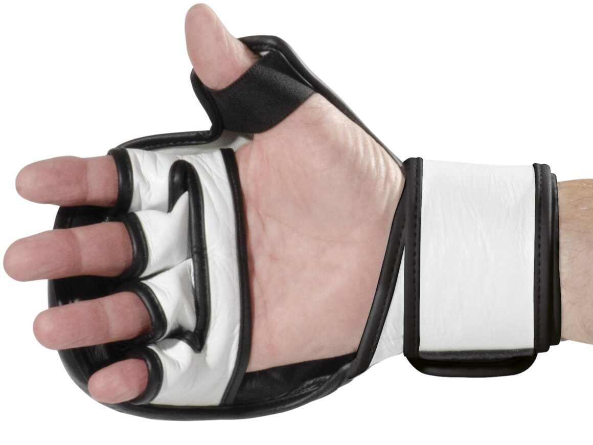 Fightnature MMA Sparring Handschuhe Leder schwarz-weiß - Innenhand mit Hand