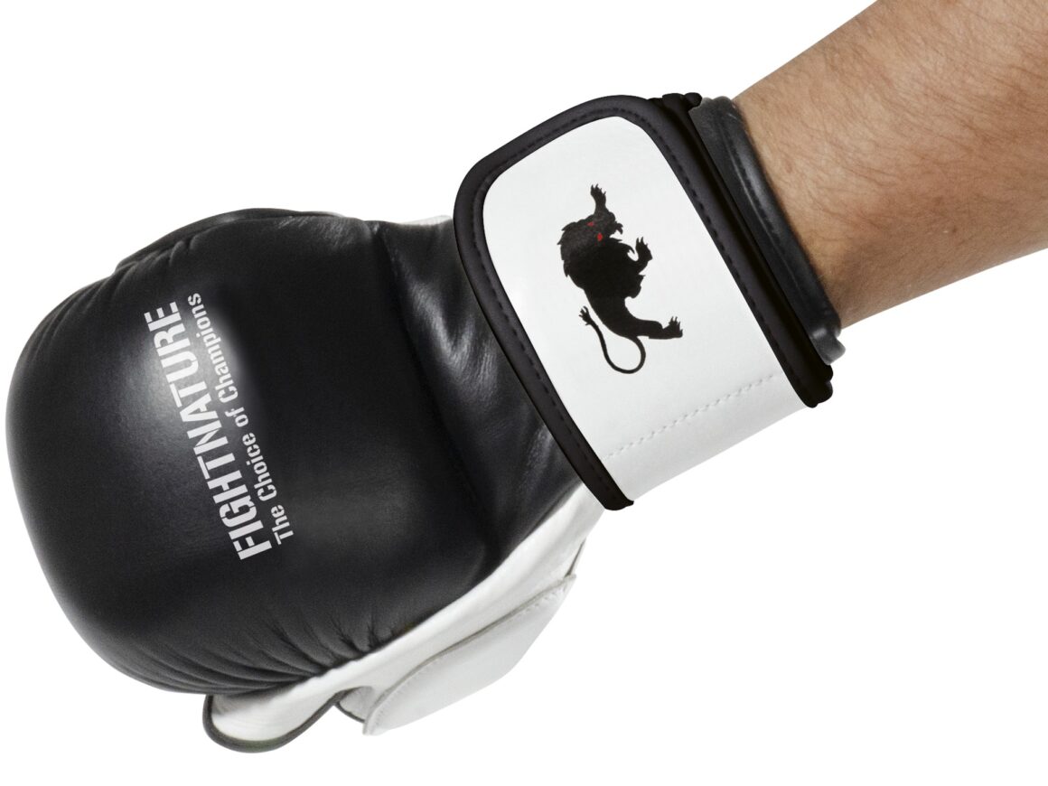 Fightnature MMA Sparring Handschuhe Leder schwarz-weiß - Oberhand