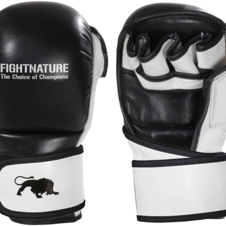 FIGHTNATURE – MMA Sparring Handschuhe Leder (schwarz-weiß)