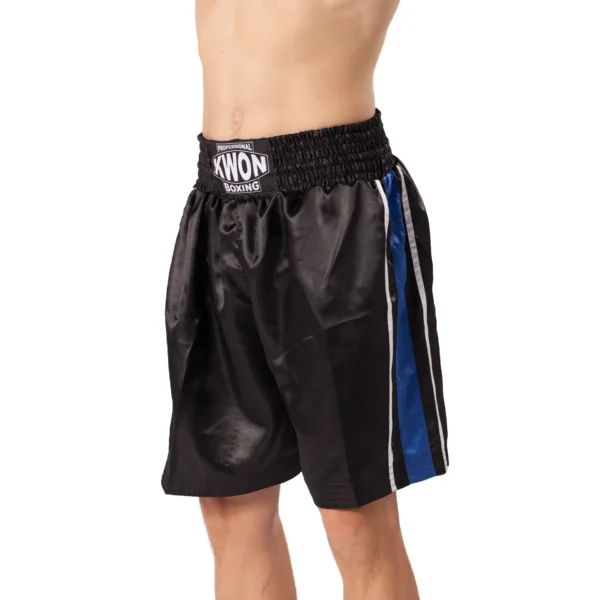 Kwon Professional Boxing Box Shorts Ansicht aller Farben schwarz-blau - Vorderansicht seitlich an Kampfsportler