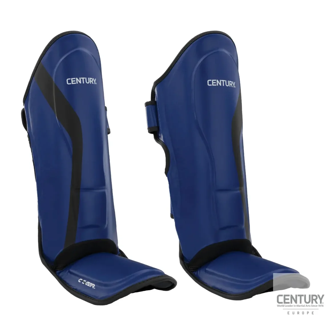 Century Schienbein Spannschutz C-Gear Determination Wako zertifiziert blau-schwarz - seitliche Vorderansicht von links