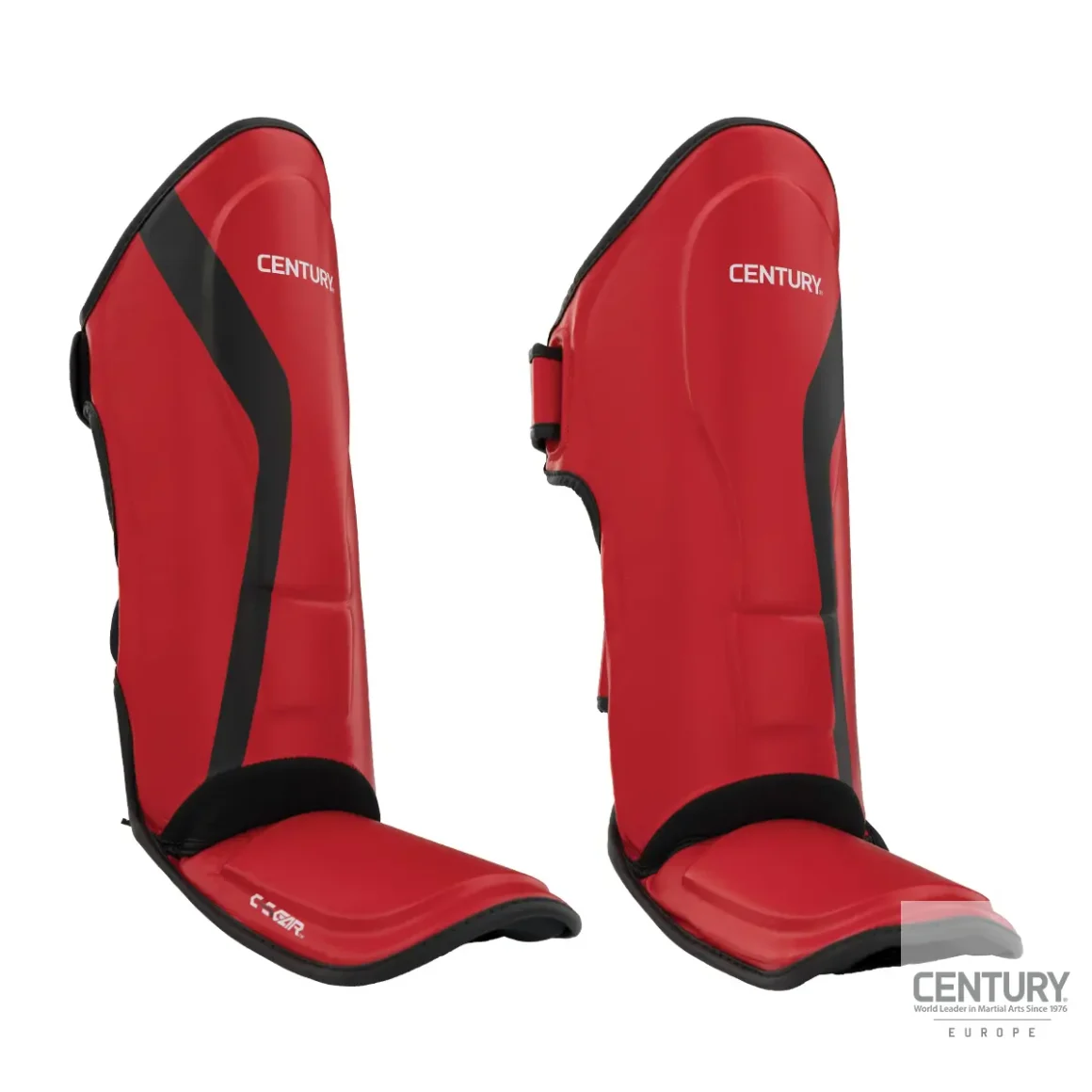 Century Schienbein Spannschutz C-Gear Determination Wako zertifiziert rot-schwarz - seitliche Vorderansicht von links