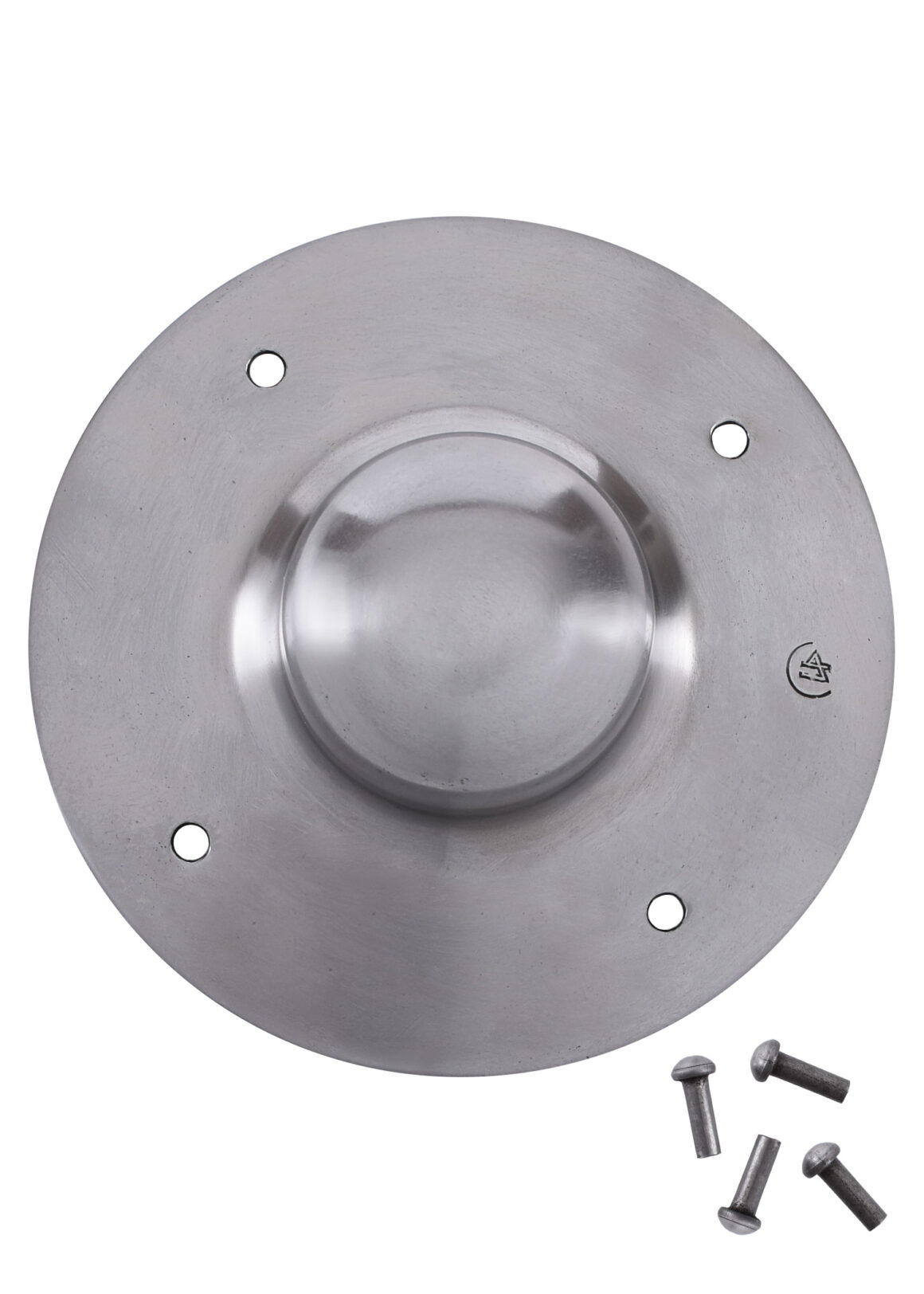 Ulfberth Schildbuckel für Norman Schild Kohlenstoffstahl 2mm, 6 cm Durchmesser - Vorderansicht mit 4 Nieten