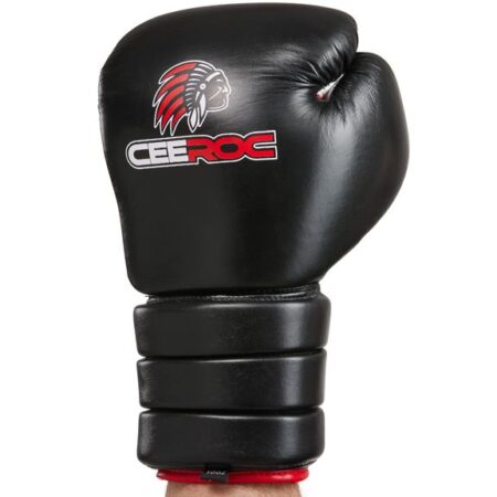 Profi Boxhandschuhe CREEK Leder für kleine Hände 10 OZ schwarz - Oberhand leicht seitlich