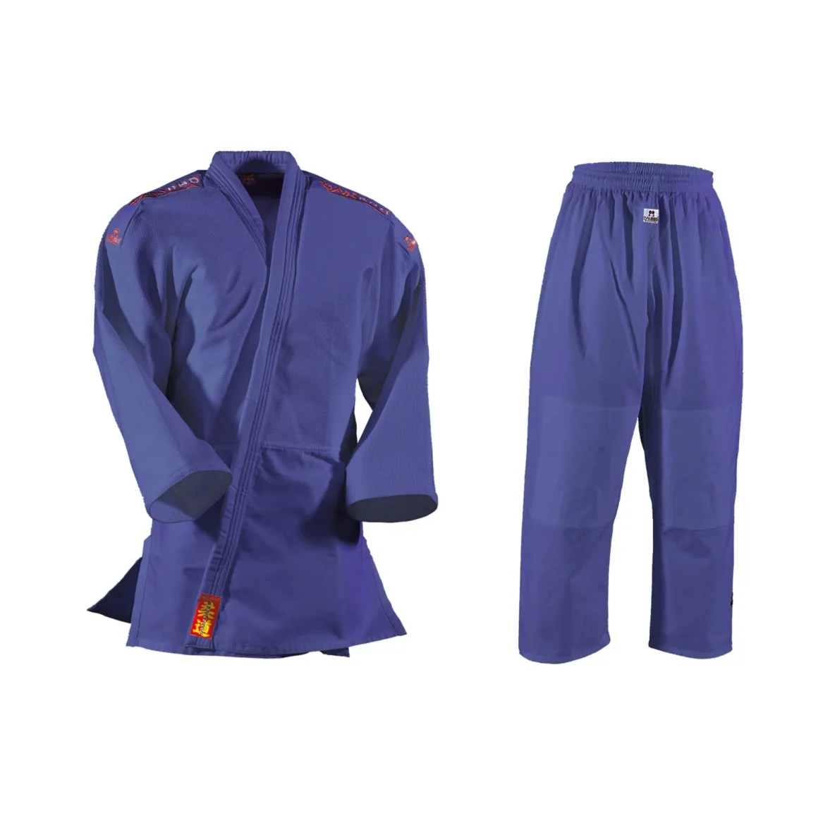 Danrho Judoanzug Yamanashi mit Schulterstreifen in blau - Jacke und Hose Vorderansicht