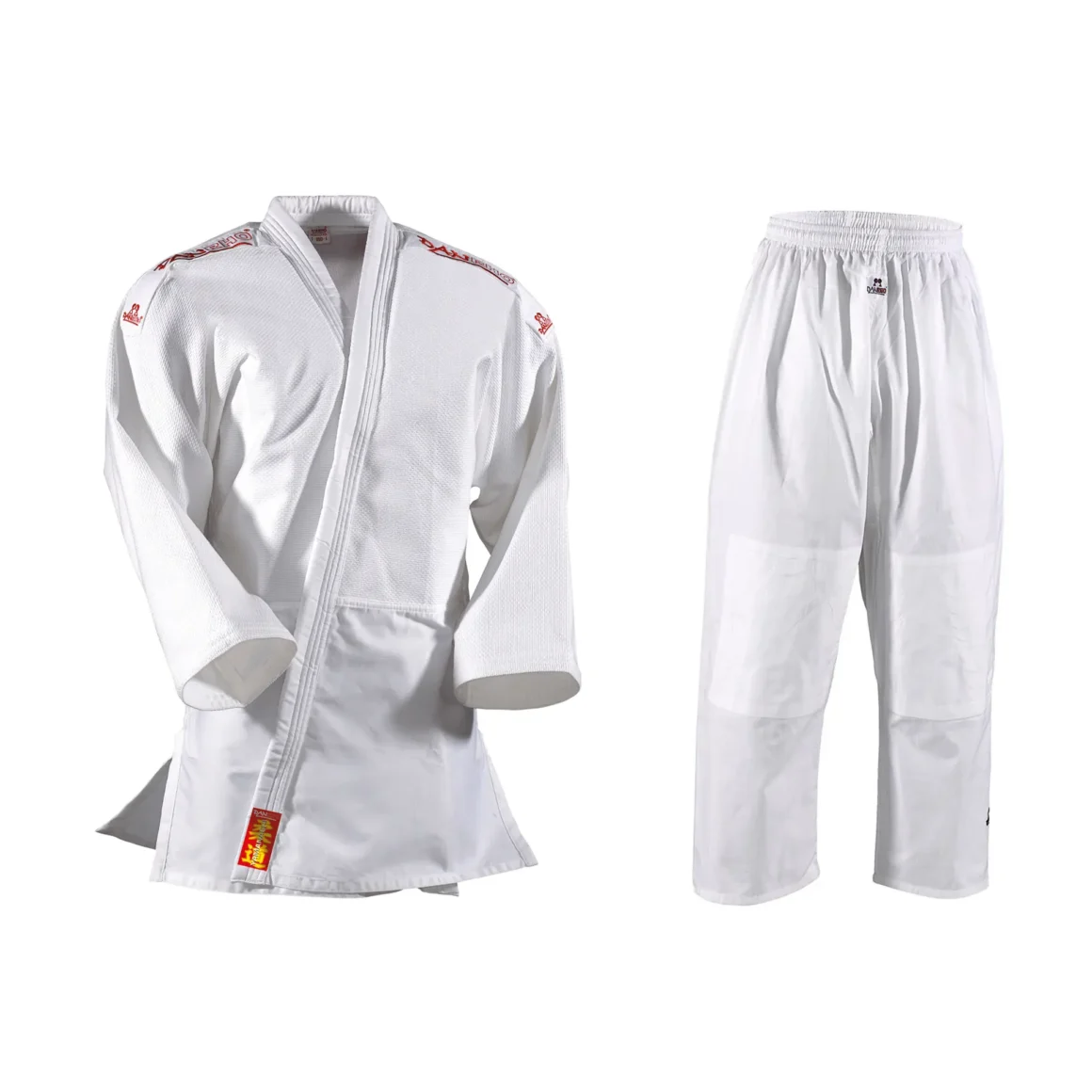 Danrho Judoanzug Yamanashi mit Schulterstreifen in weiß - Jacke und Hose Vorderansicht