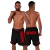 Fightnature MMA Cage Shorts schwarz-rot - Vorder- und Rückansicht an Kampfsportler