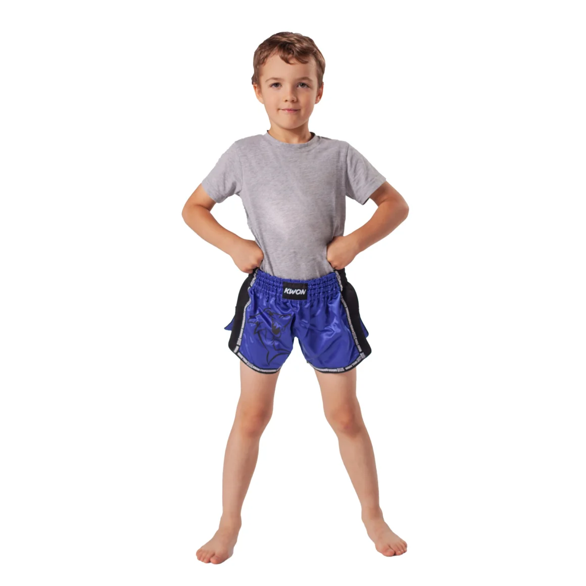 Kwon Kinder Thai Box Shorts blau - Vorderansicht an Kind