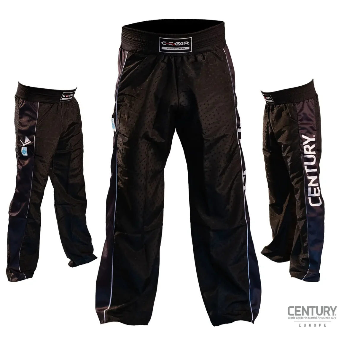 Uniform Hose C-Gear Determination WAKO zertifiziert schwarz-weiß - Vorderansicht und seitliche Ansicht von links und rechts