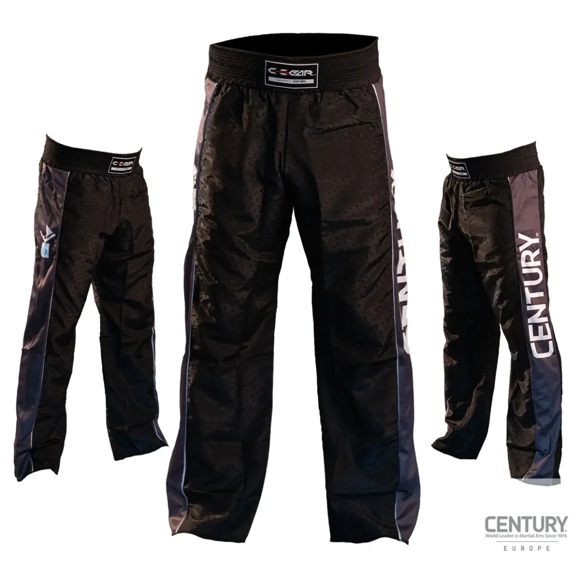 Uniform Hose C-Gear Determination WAKO zertifiziert schwarz-grau - Vorderansicht und seitliche Ansicht von links und rechts