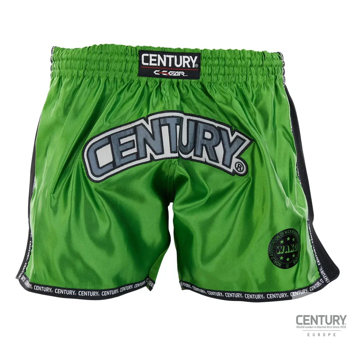 Century Wako C-Gear K1 Muay Thai Wettkampf Shorts schwarz-grün – Vorderansicht