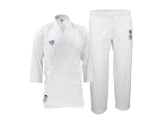 Punok WKF Kumite Gi weiße Schulter weiß - Jacke und Hose Vorderansicht