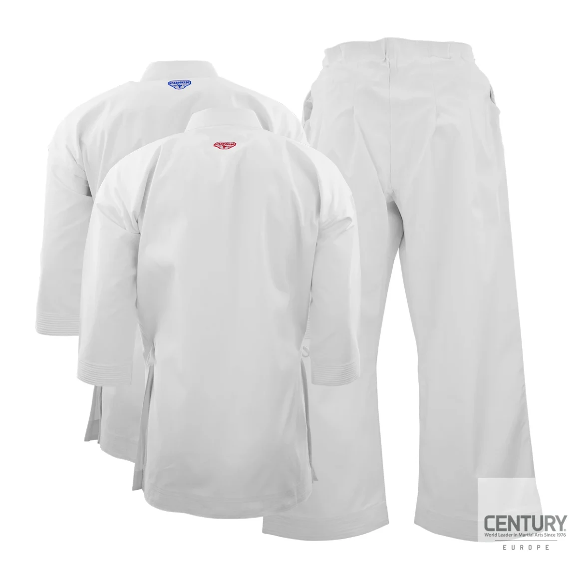 Punok WKF Wettkampf Gold Kata Uniform 3 Teile Set weiß - 2 Jacken weiß (rot, blau) und 1 Hose Rückansicht