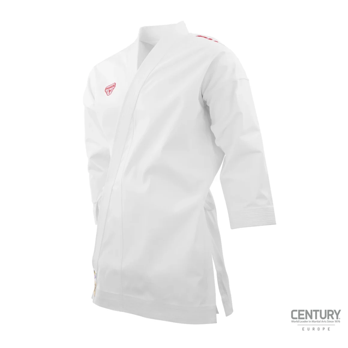 Punok WKF Wettkampf Gold Kata Uniform 3 Teile Set weiß - Jacke (rot) Vorderansicht rechts