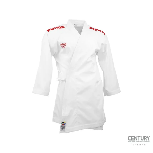 Punok WKF Wettkampf Kumite Uniform 3 Teile Set weiß - Jacke (rot) Vorderansicht