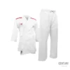 Punok WKF Wettkampf Kumite Uniform 3 Teile Set weiß - Jacke und Hose (rot Logo) Ansicht von vorne