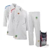 Century Punok WKF Wettkampf Kumite Uniform Takyon 3 Teile Set weiß - 2 Jacken, Hose und Beutel Vorderansicht