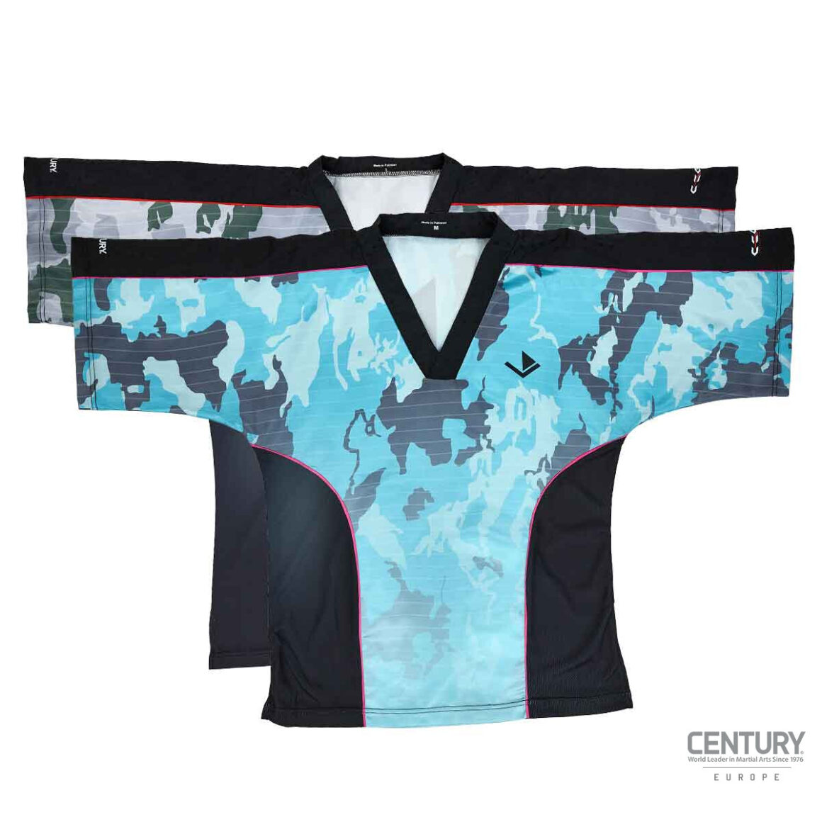 Century Uniform C-Gear Shirt Respect WAKO zertifiziert schwarz-grau, blaugrün - Vorderansicht