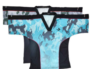 Century Uniform C-Gear Shirt Respect WAKO zertifiziert schwarz-grau, blaugrün - Vorderansicht