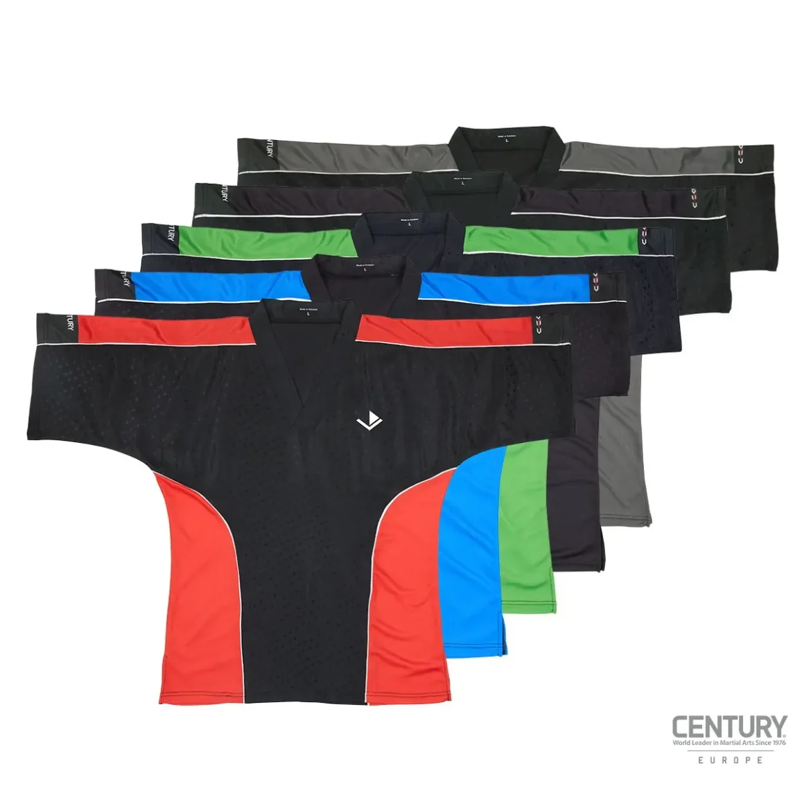 Century Uniform Shirt C-Gear Determination Wako zertifiziert schwarz-weiß/grün/blau/rot/grau - Vorderansicht