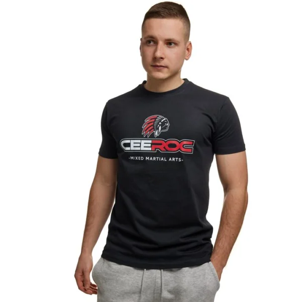 CEEROC MMA T-Shirt Black/Red - Vorderansicht an einem Mann