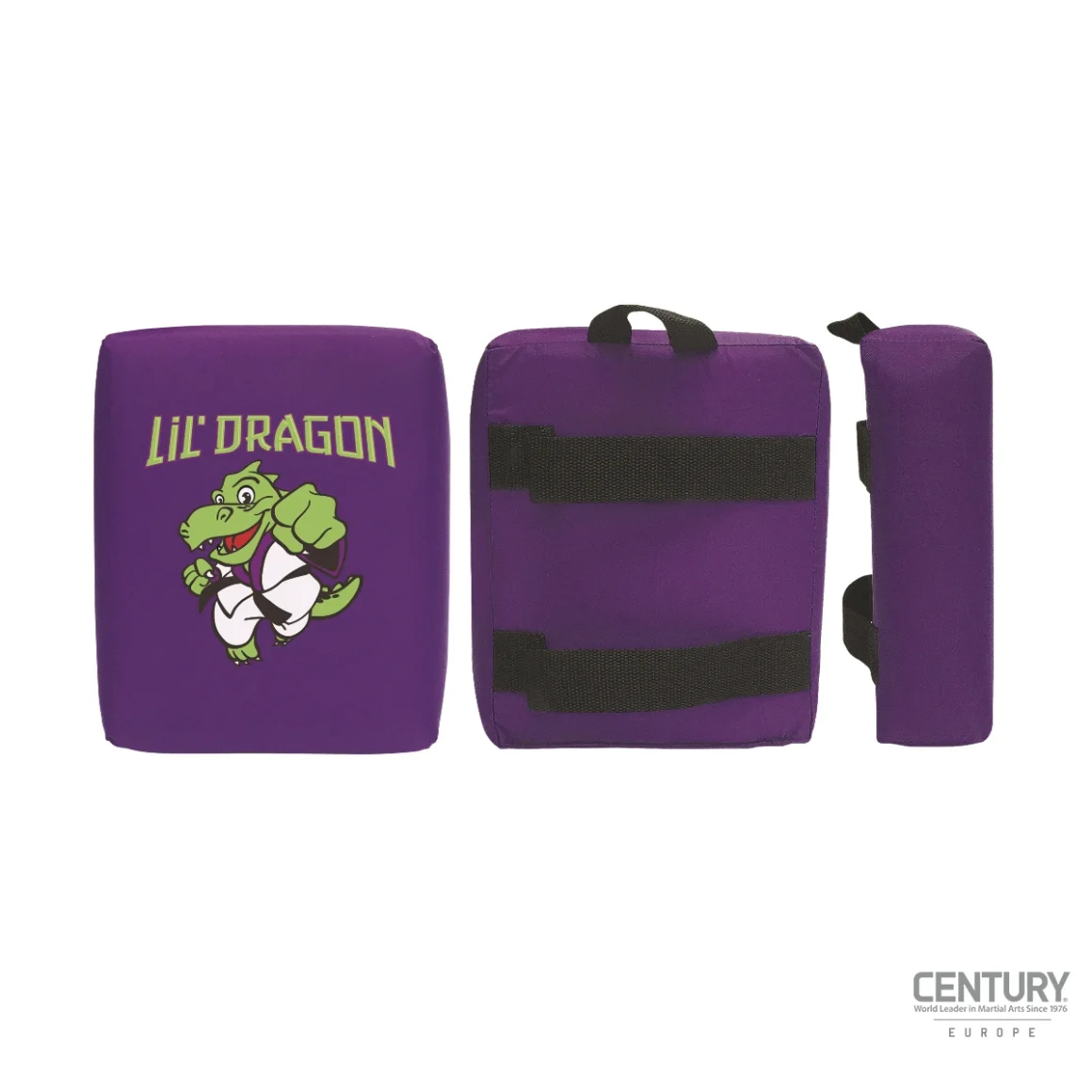 Century Lil Dragon Hand Target Schlagschild lila Drachenmotiv - Vorder- Rück- und Seitenansicht