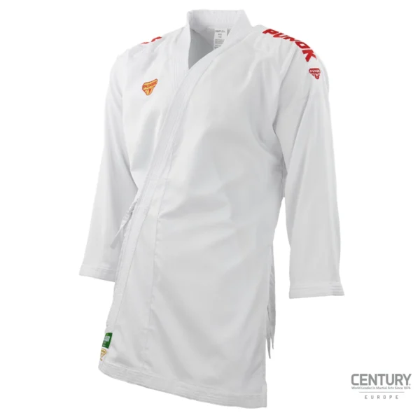 Century Punok WKF Wettkampf Kumite Uniform Takyon 3 Teile Set weiß - Jacke rot Vorderansicht rechts