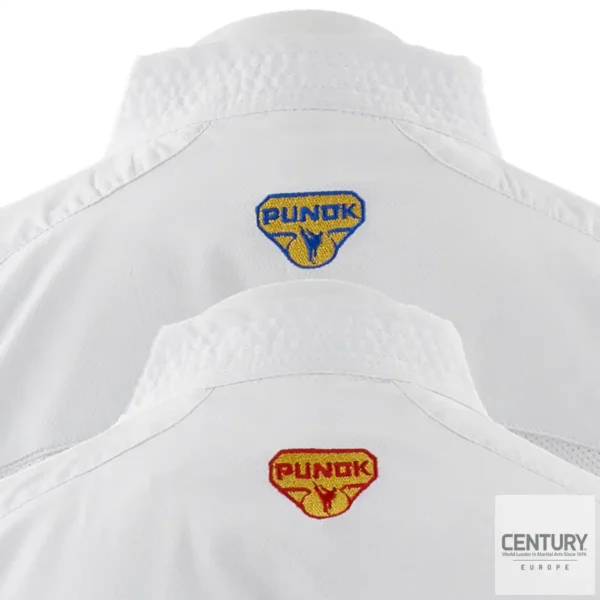 Century Punok WKF Wettkampf Kumite Uniform Takyon 3 Teile Set weiß - Jacken (rot, blau) Rückansicht