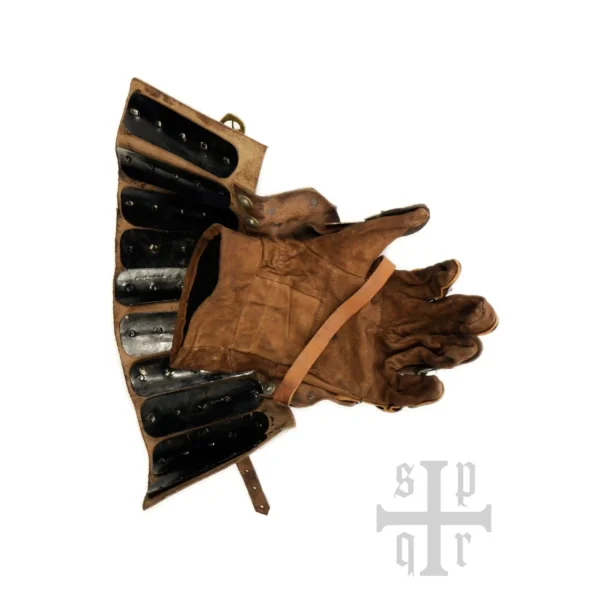 Battle Merchant mittelalterliche Panzerhandschuhe Schlacht von Visby 14. Jh. braun - Unteransicht geöffnete Armmanschette