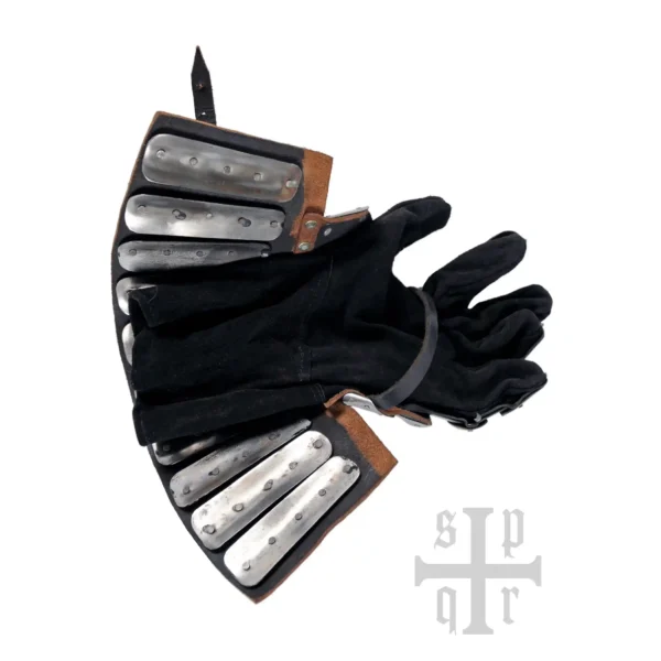 Battle Merchant mittelalterliche Panzerhandschuhe Schlacht von Visby 14. Jh. schwarz - Unteransicht geöffnete Armmanschette