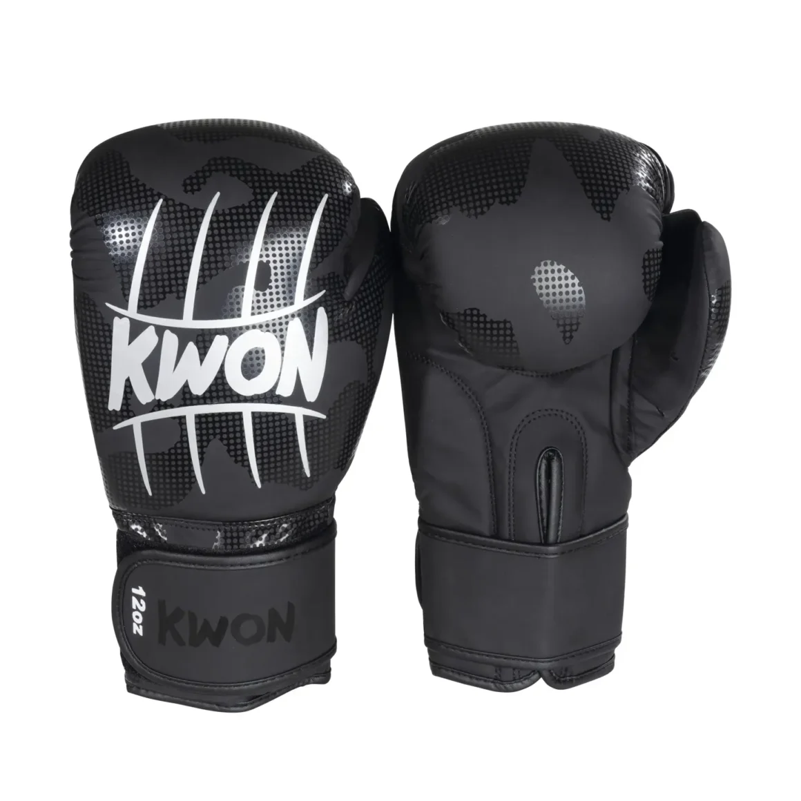 Kwon Boxhandschuhe Scratch Camouflage - Ansicht Paar Rückhand und Innenhand stehend